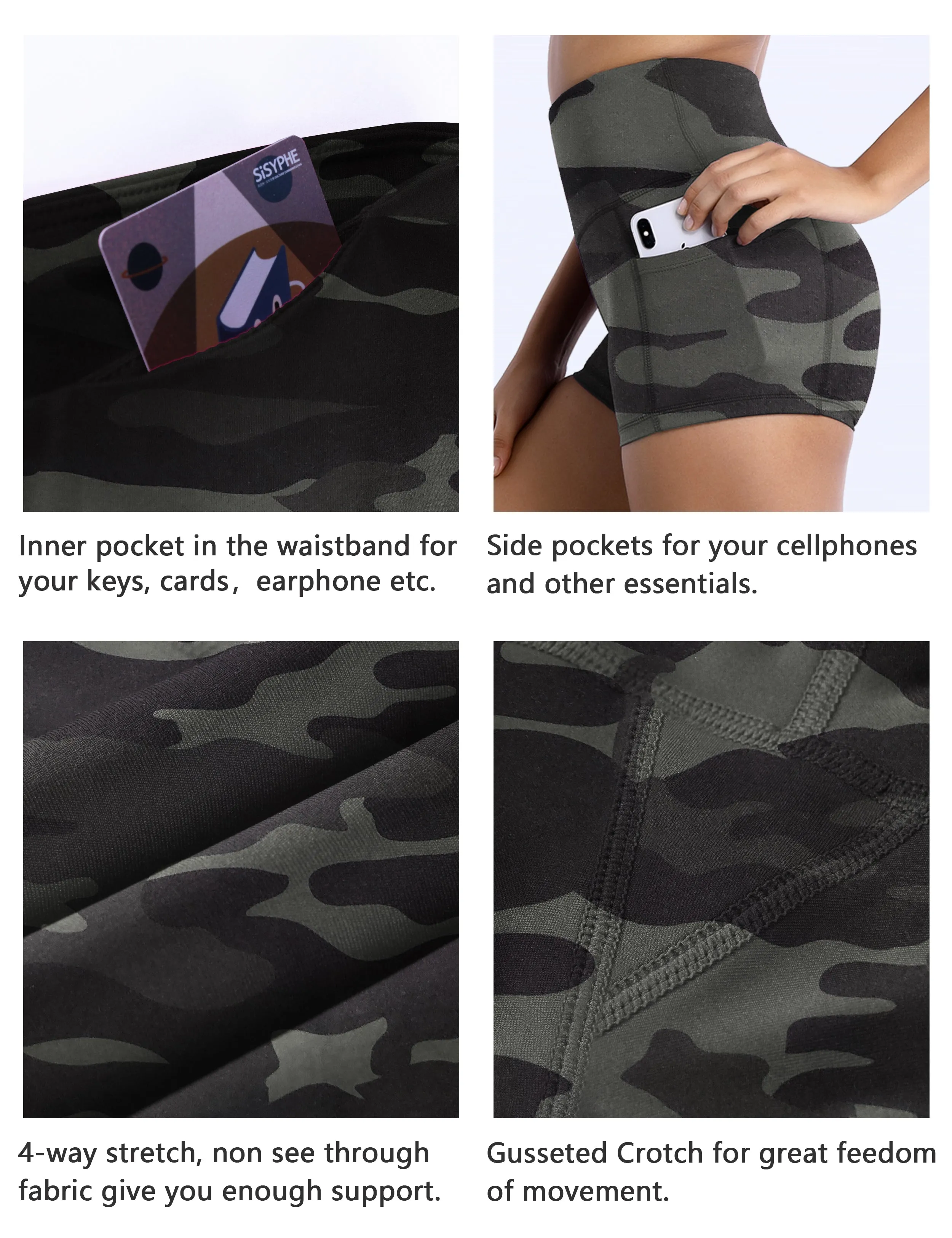 2.5" Printed Side Pockets Biking Shorts dimgraycamo_Biking