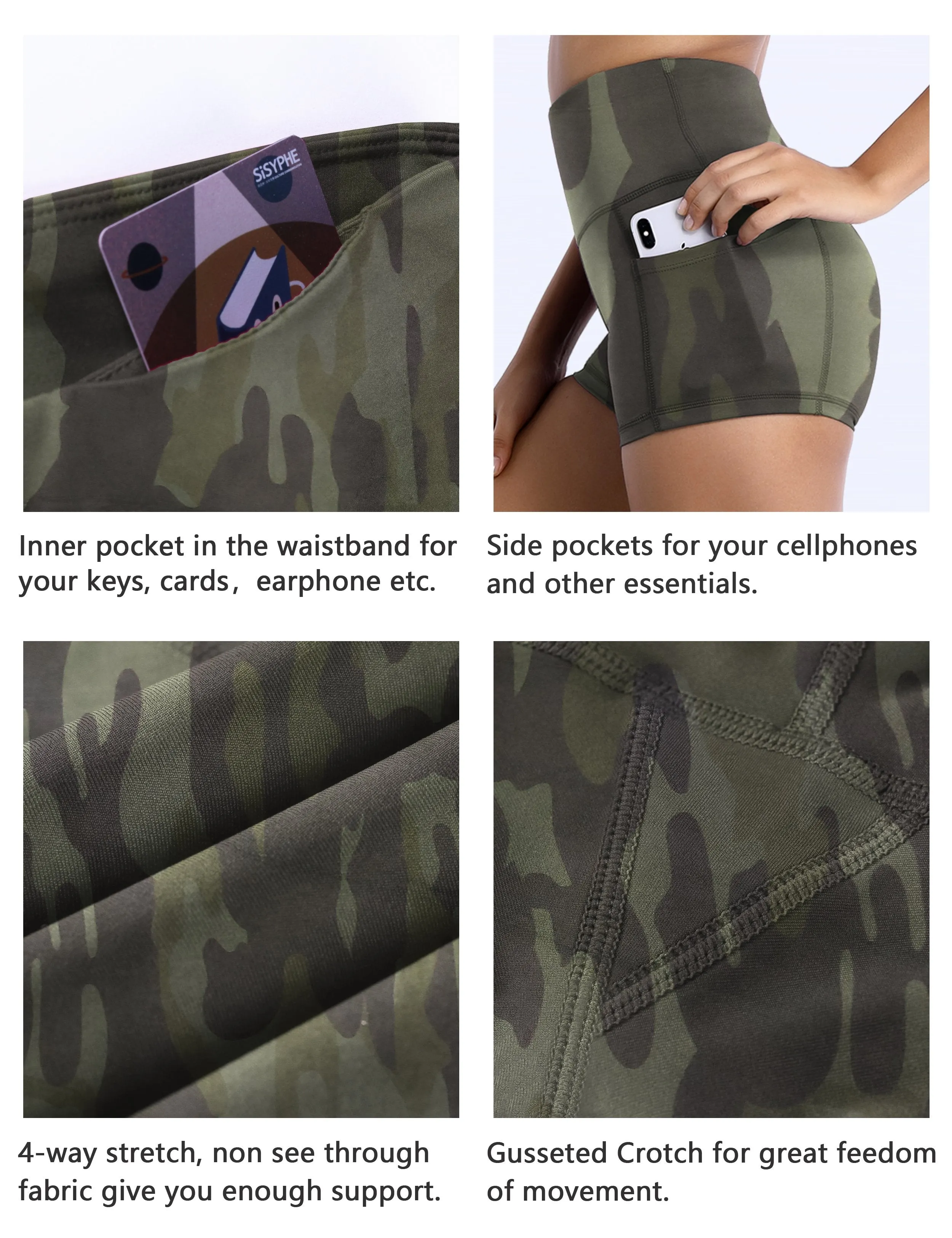 2.5" Printed Side Pockets Gym Shorts green camo ins_Gym