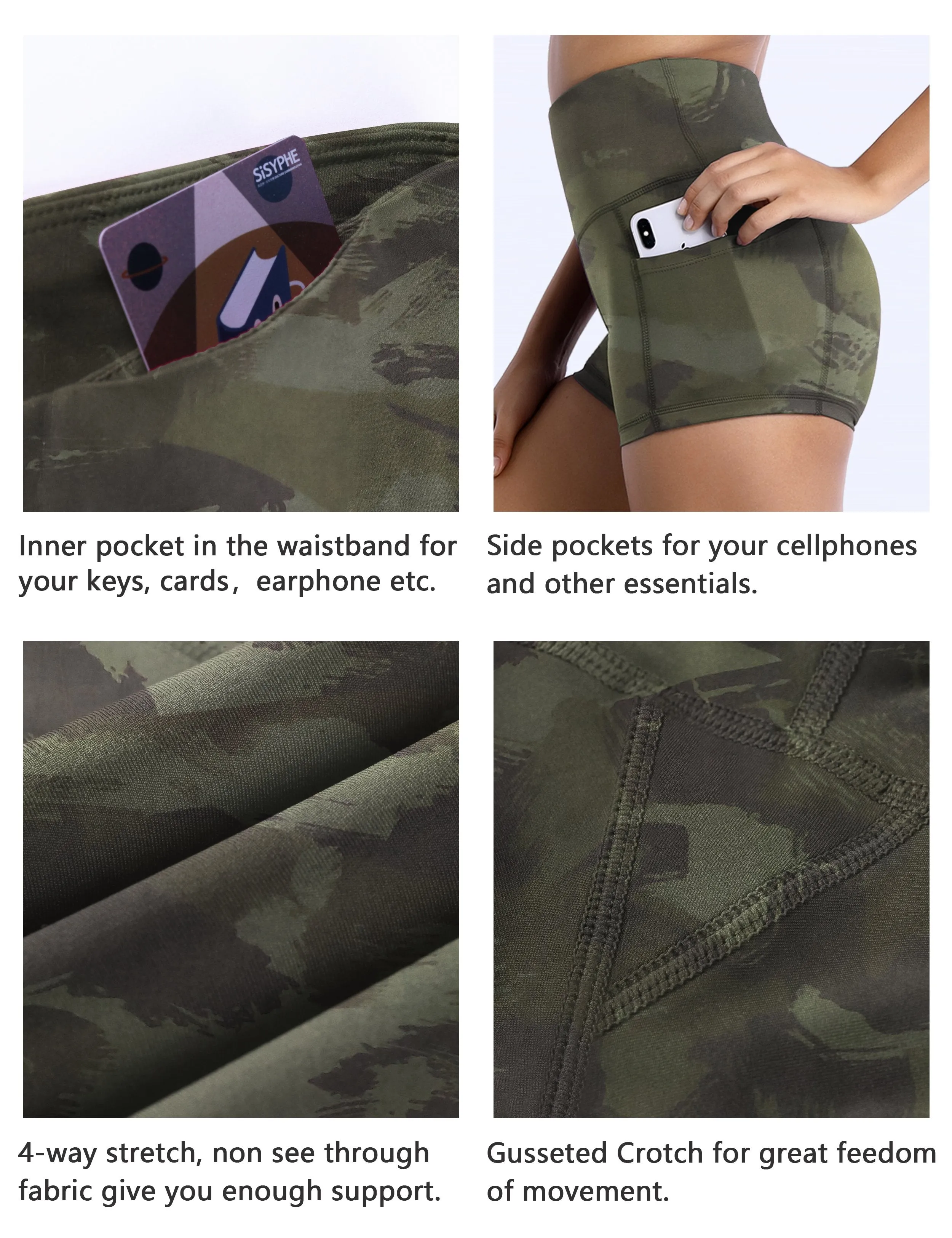 2.5" Printed Side Pockets Pilates Shorts green brushcamo ins_Pilates