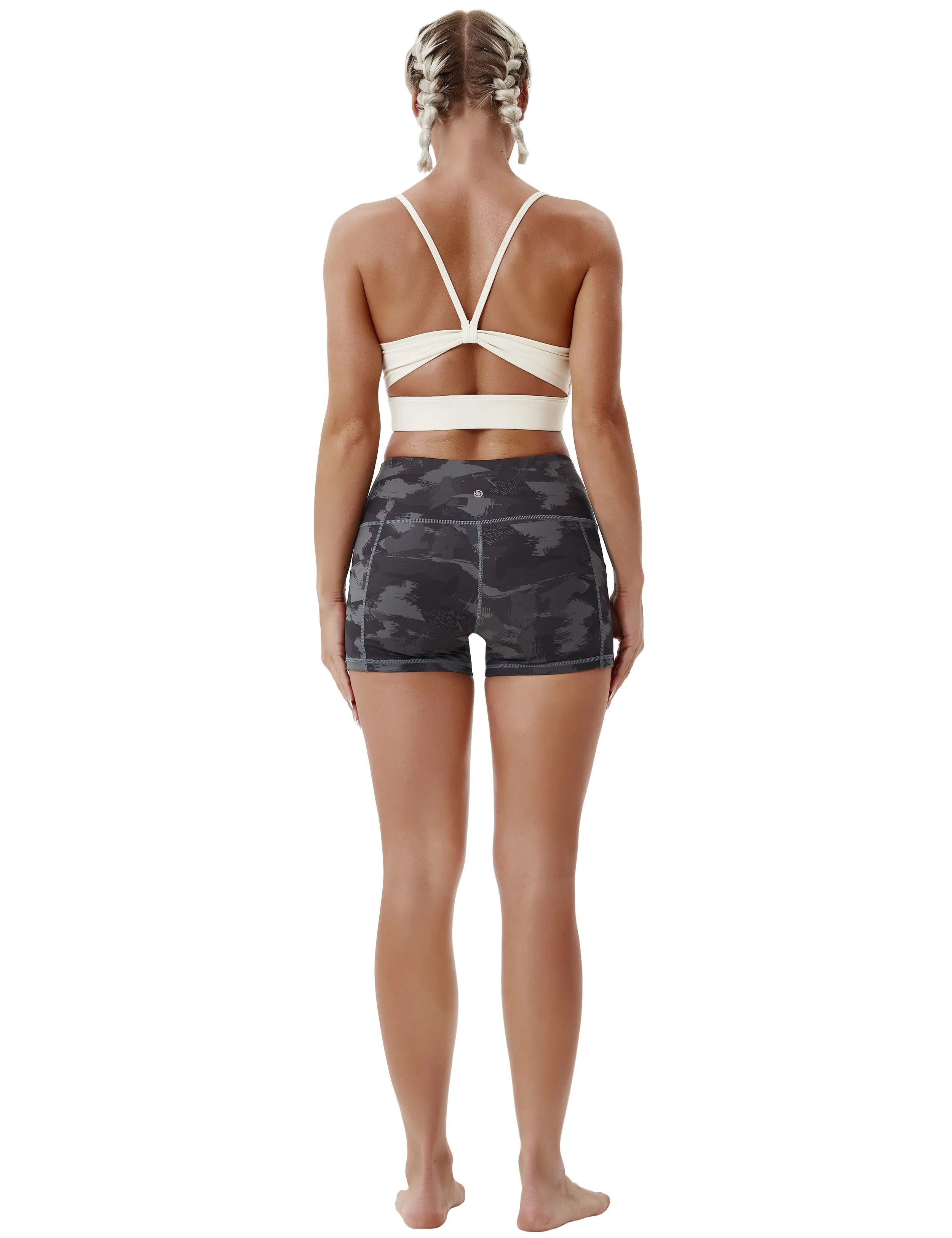 2.5" Printed Side Pockets Yoga Shorts dimgray brushcamo