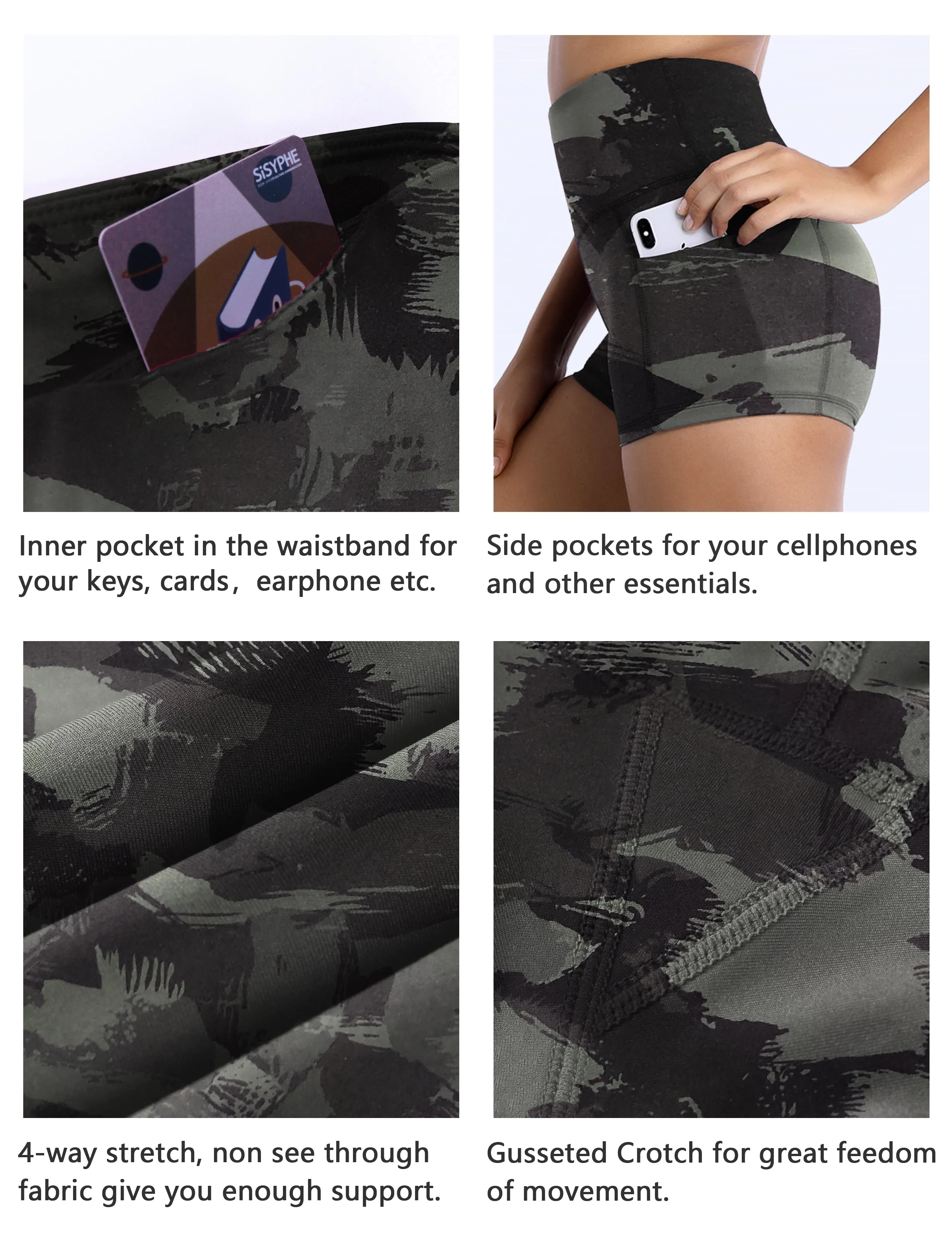 2.5" Printed Side Pockets Yoga Shorts dimgray brushcamo