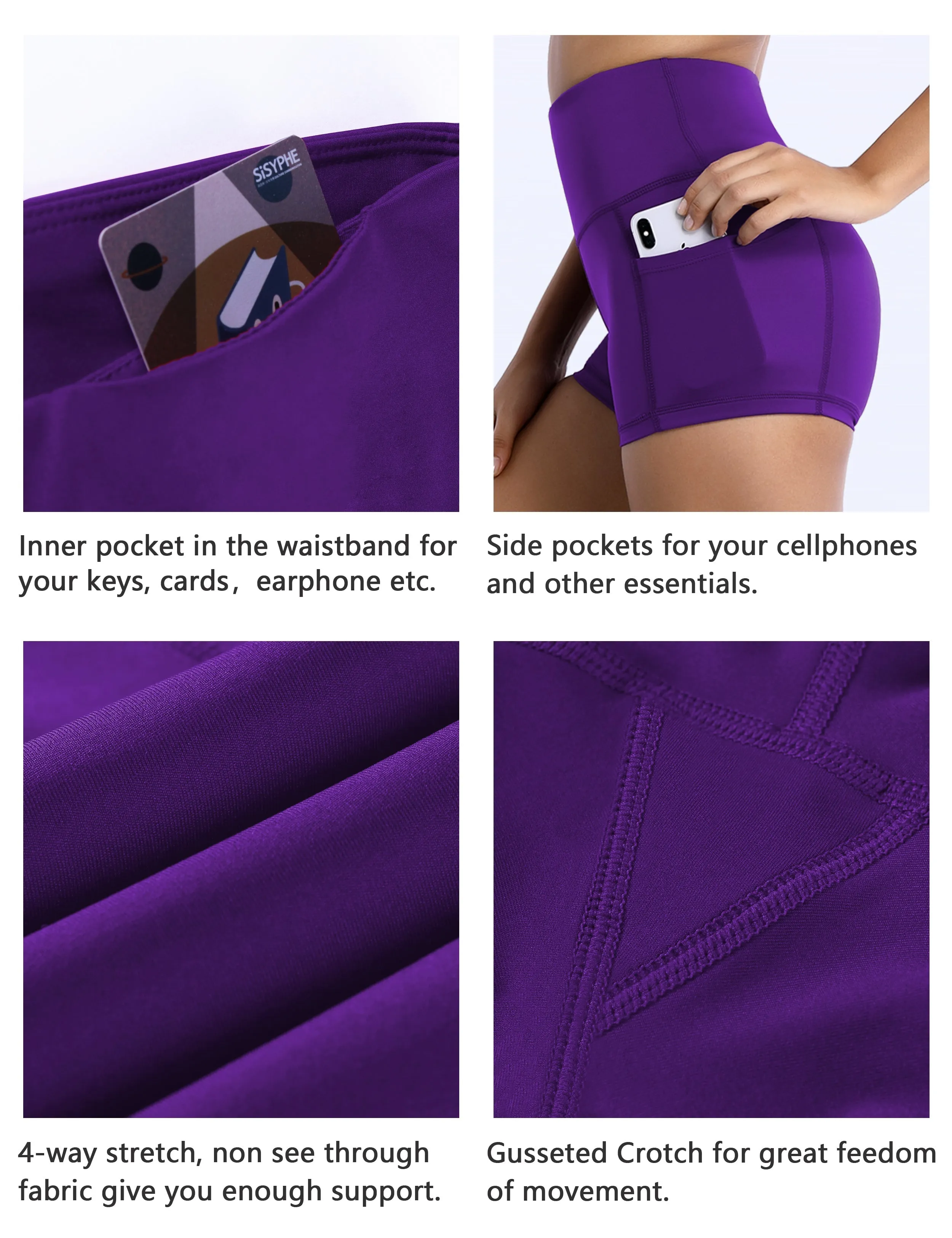 2.5" Side Pockets Plus Size Shorts eggplantpurple_Plus Size