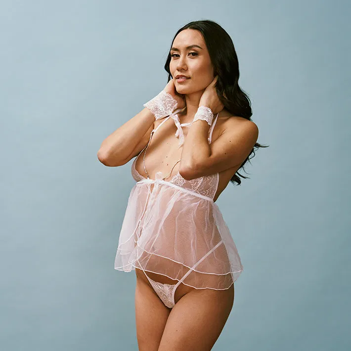 Bridal Babydoll & G-String with Lace Cuffs