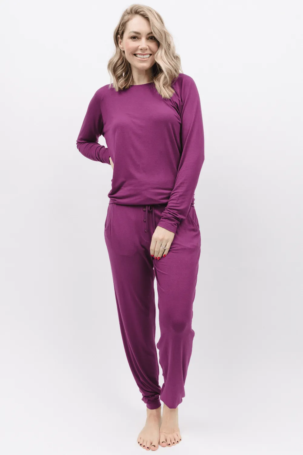Carina Long Sleeve Slouch Jersey Top Magenta, Size UK 8