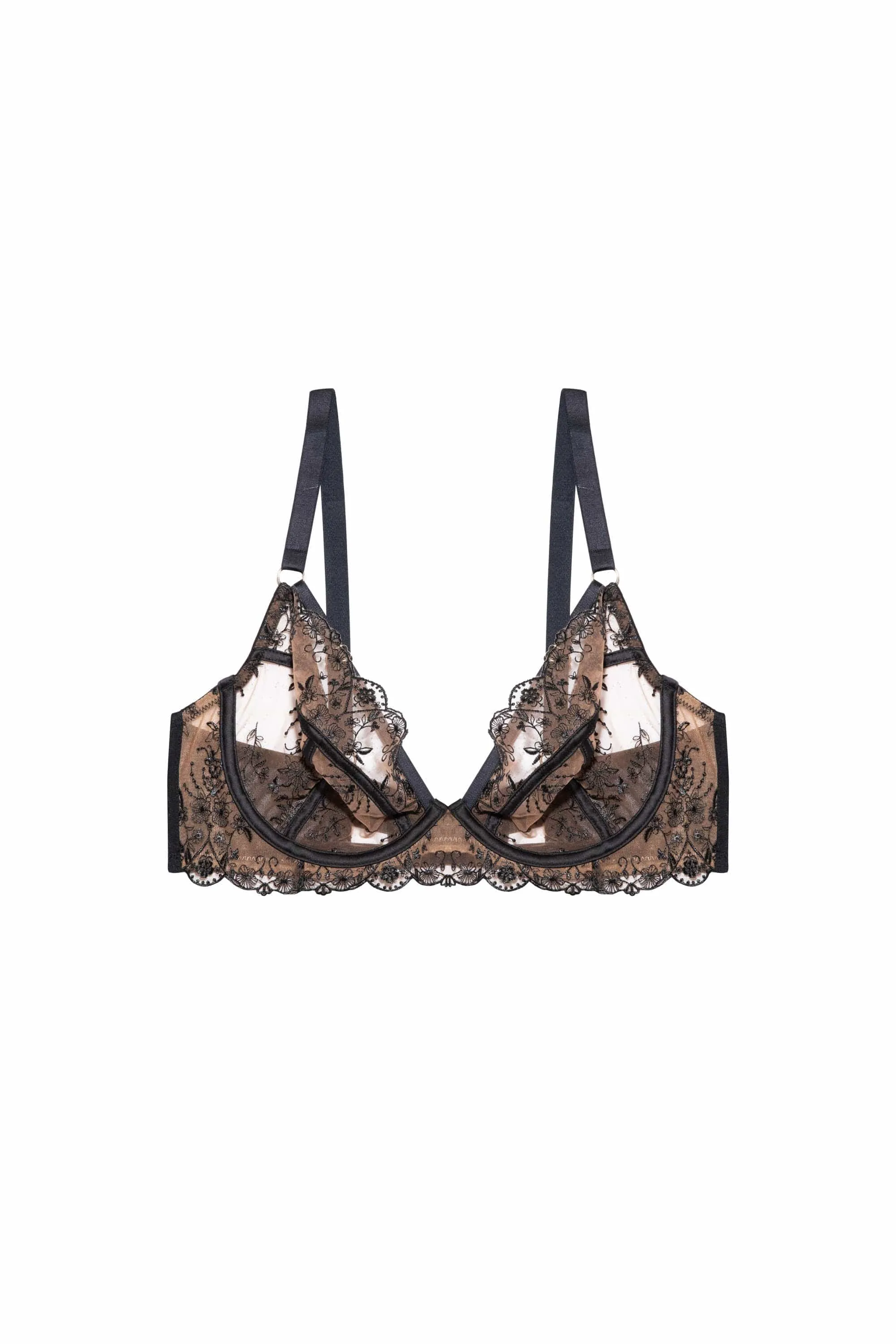 Cassia Black Embroidery Plunge Bra