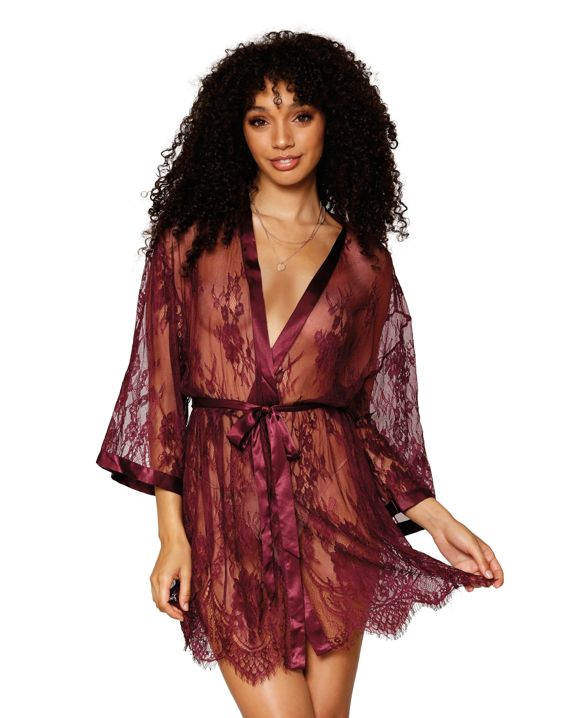 Dreamgirl Eyelash lace robe with wide border pattern on scallop hem