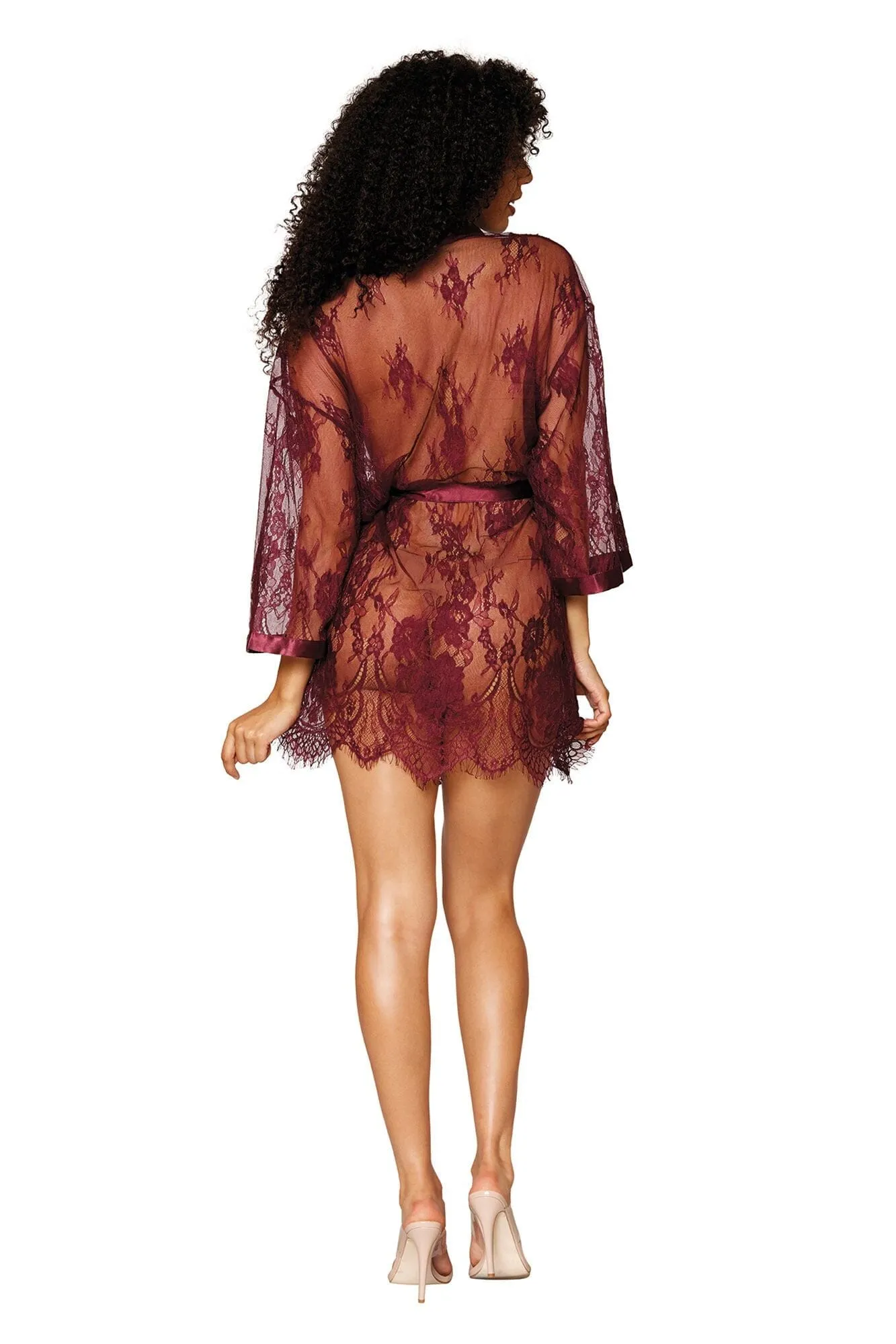 Dreamgirl Eyelash lace robe with wide border pattern on scallop hem