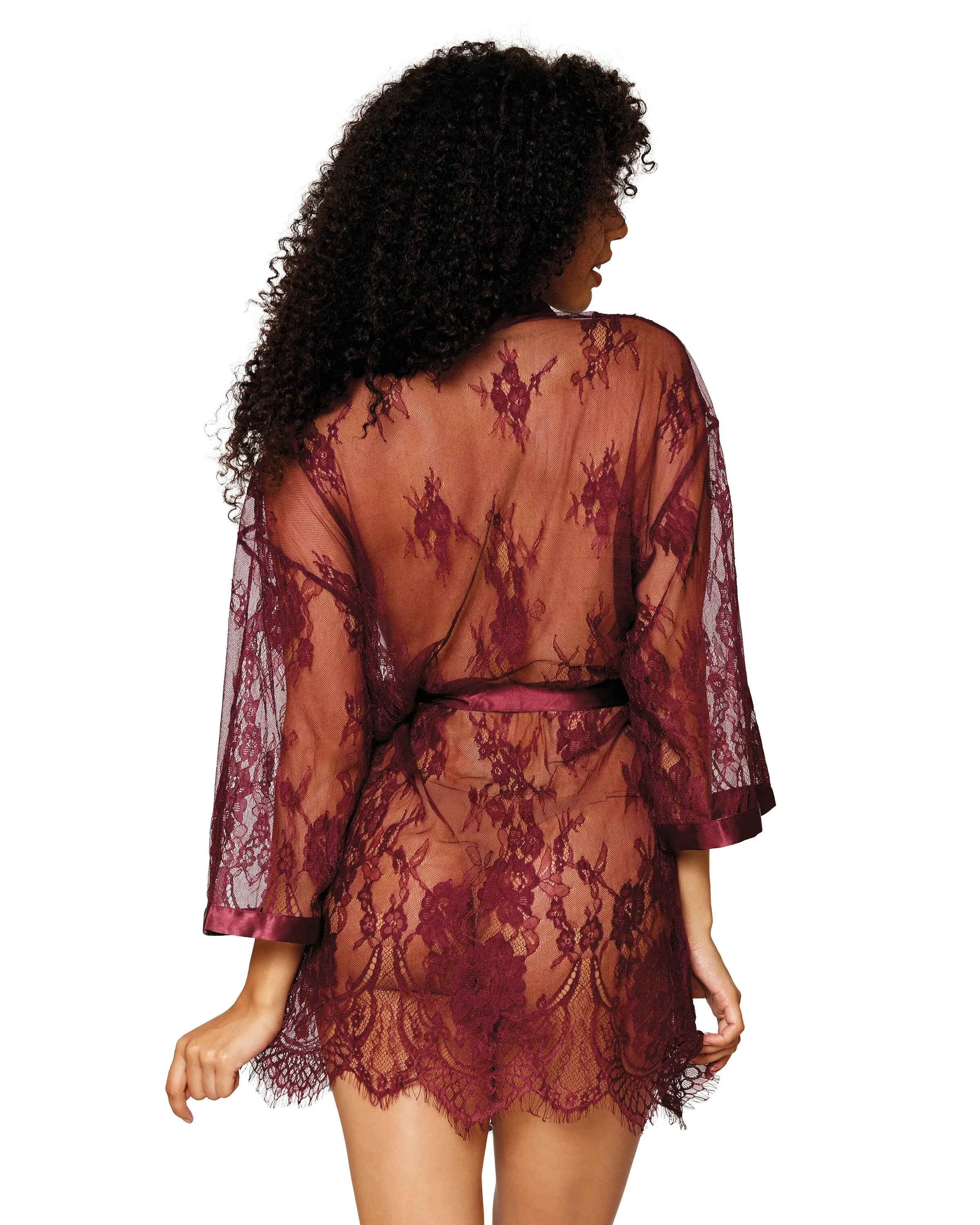 Dreamgirl Eyelash lace robe with wide border pattern on scallop hem
