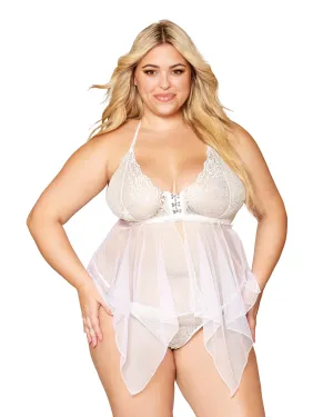 Dreamgirl Plus Size Lace and Mesh Babydoll and G-string Set
