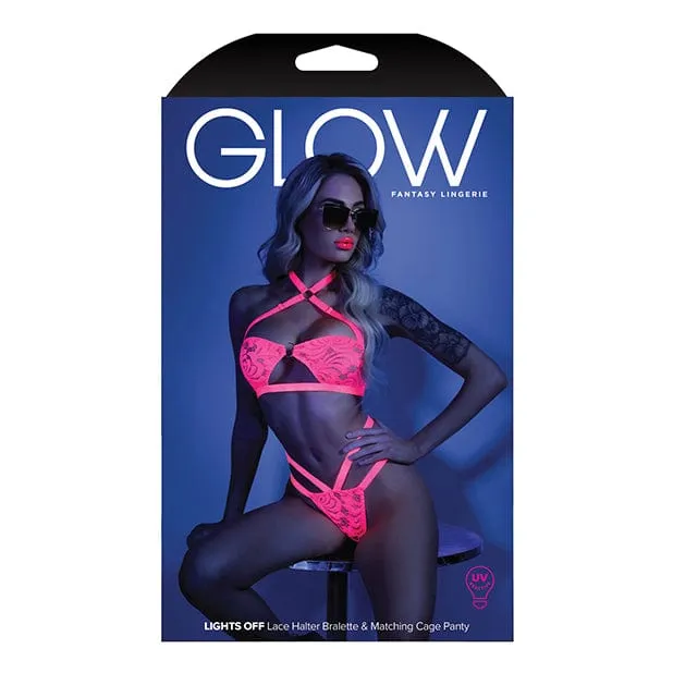Fantasy Lingerie - Glow Light Lights Off Lace Halter Bandeau Bralette with Cage Panty Lingerie Set