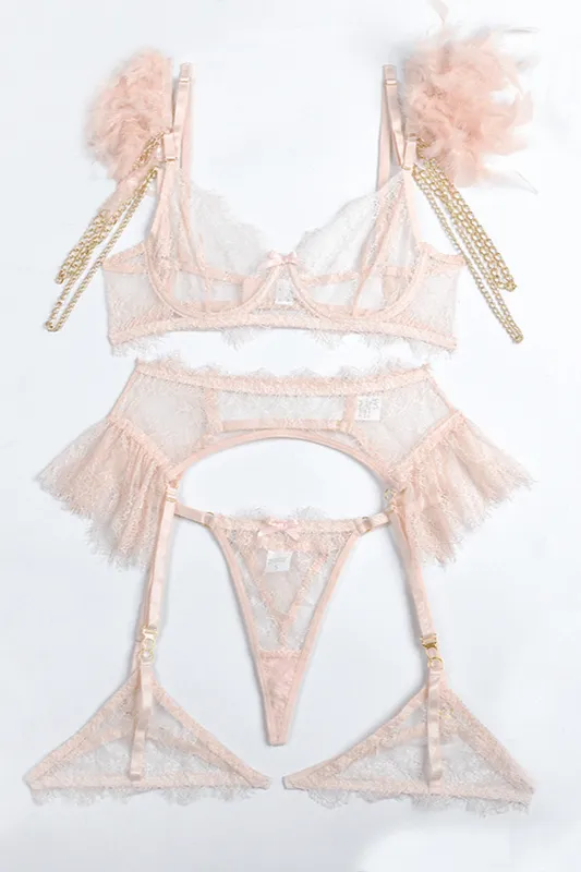 Four-piece lace lingerie set - PRIVATE PINK October PINK