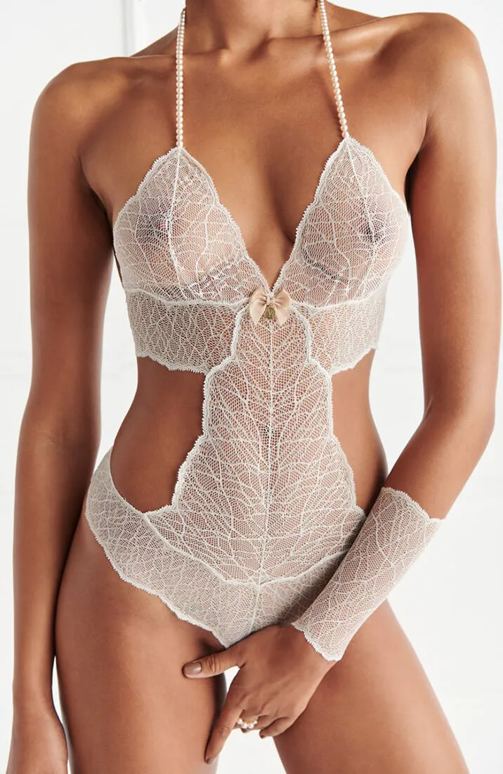 Ivory bodysuit with double pearl string - Sydney Body Double
