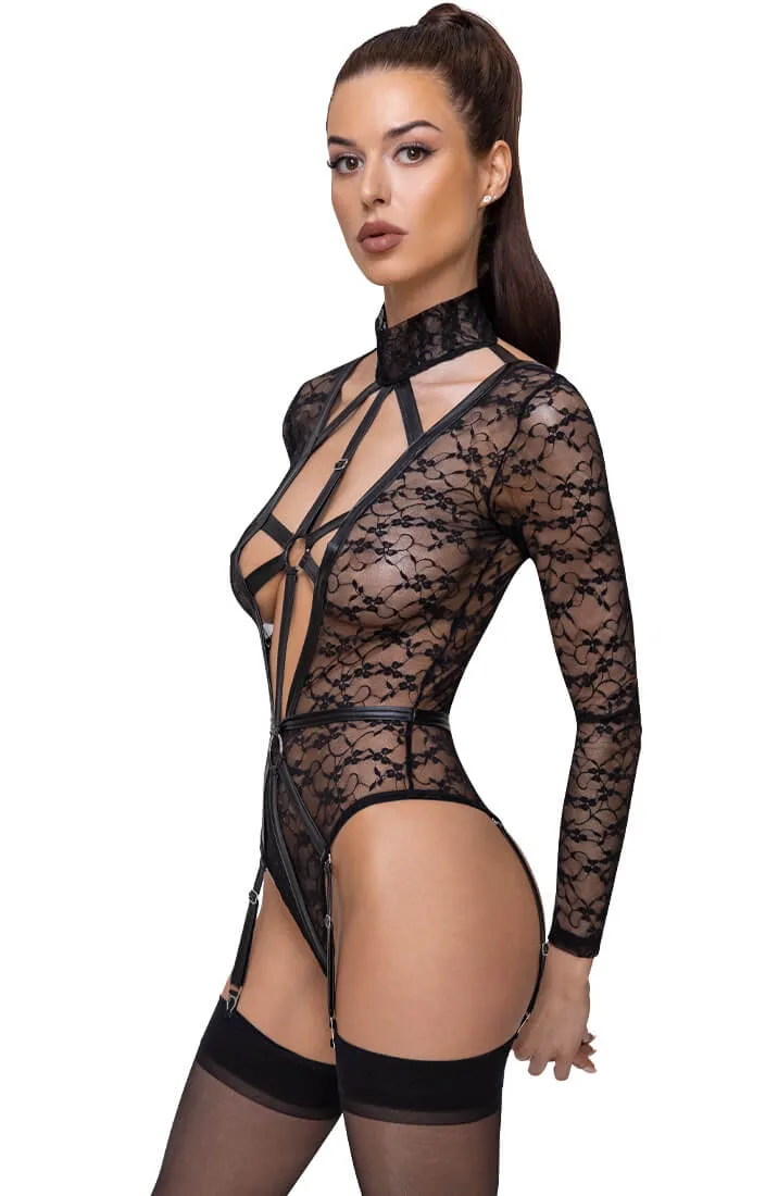 Lace bodysuit with harness look - Restricted Access