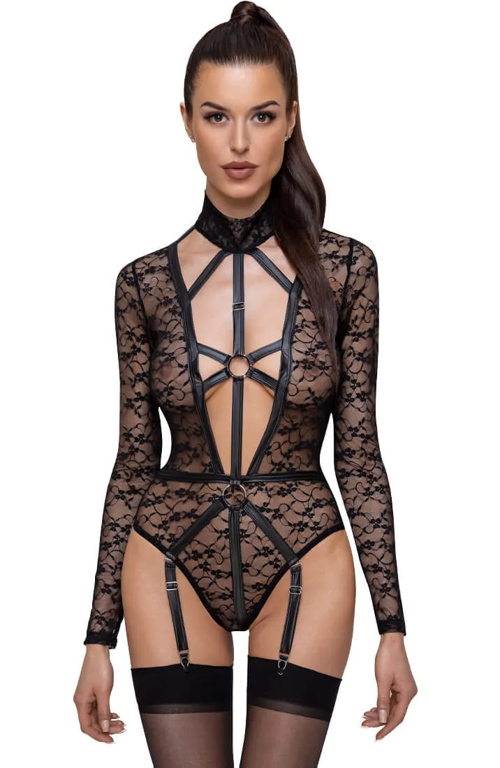 Lace bodysuit with harness look - Restricted Access