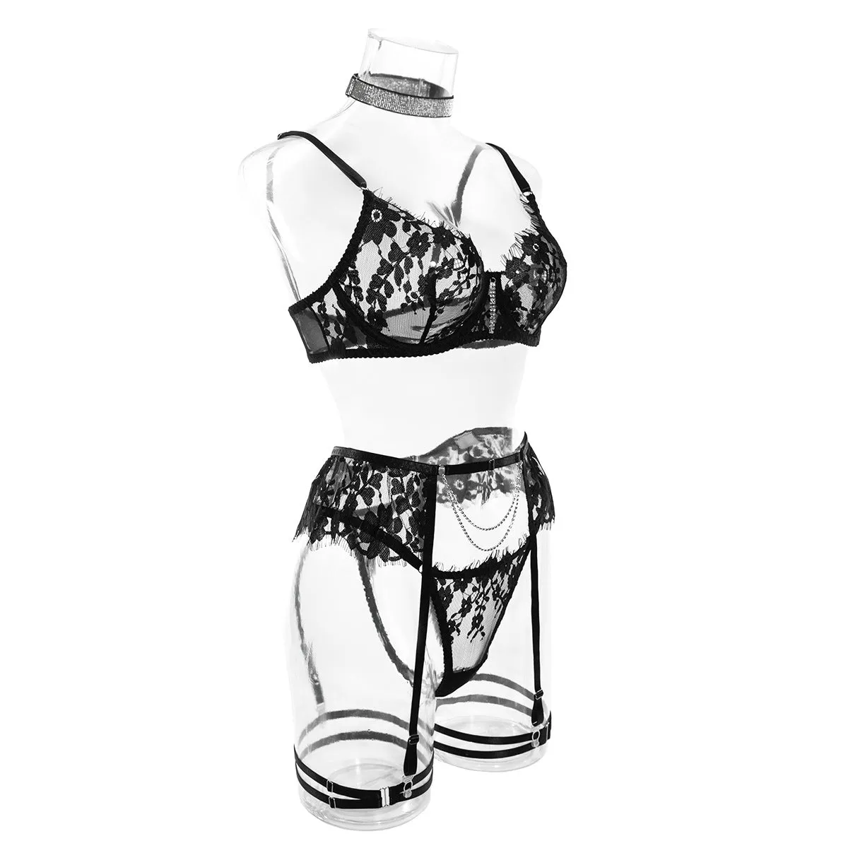 Love Me Black See Through Lace Lingerie Set