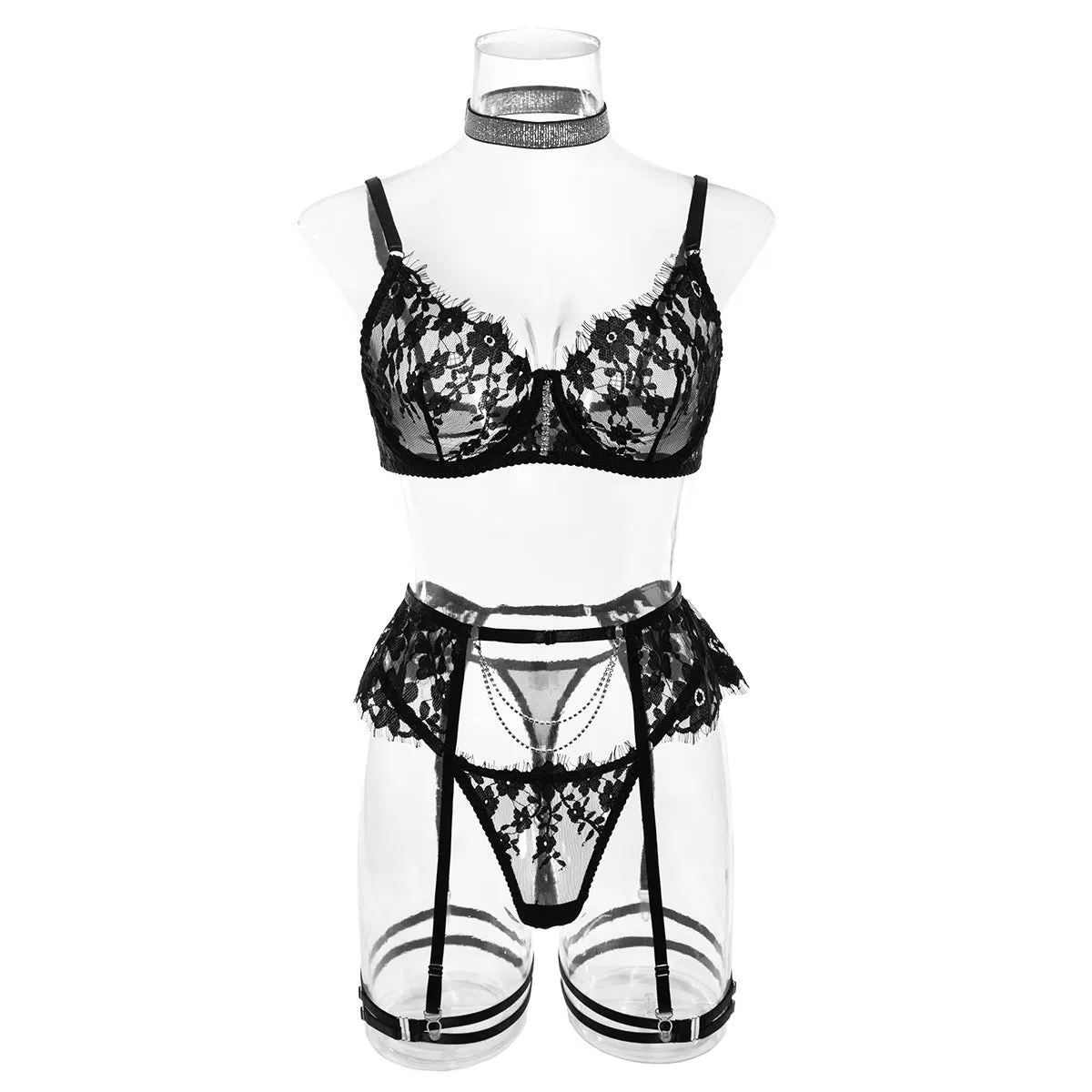 Love Me Black See Through Lace Lingerie Set