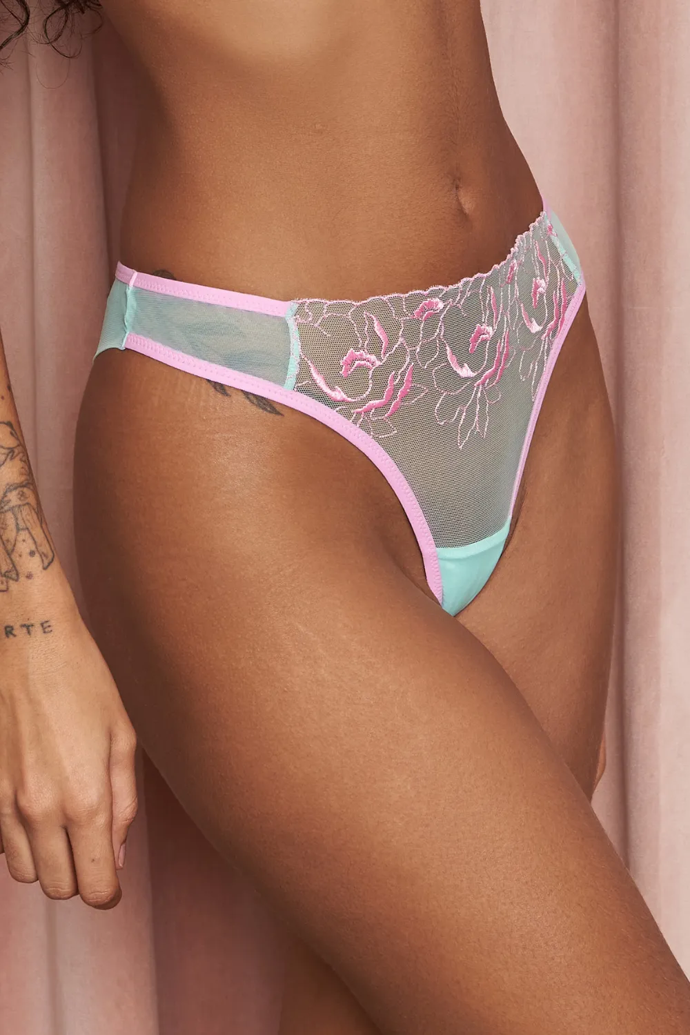 Marta Floral Embroidery Knicker in Pastel Green