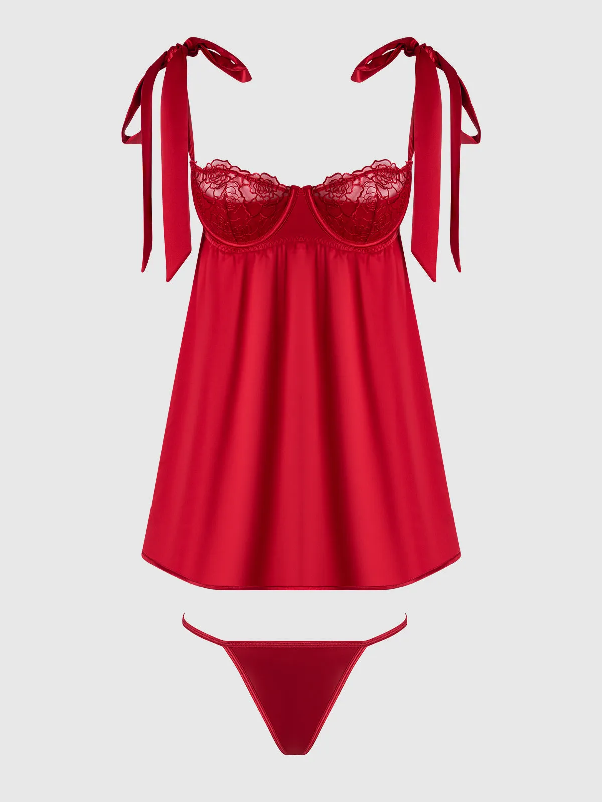 Melrose Satin & Embroidered Lace Underwire Babydoll Set