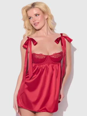 Melrose Satin & Embroidered Lace Underwire Babydoll Set