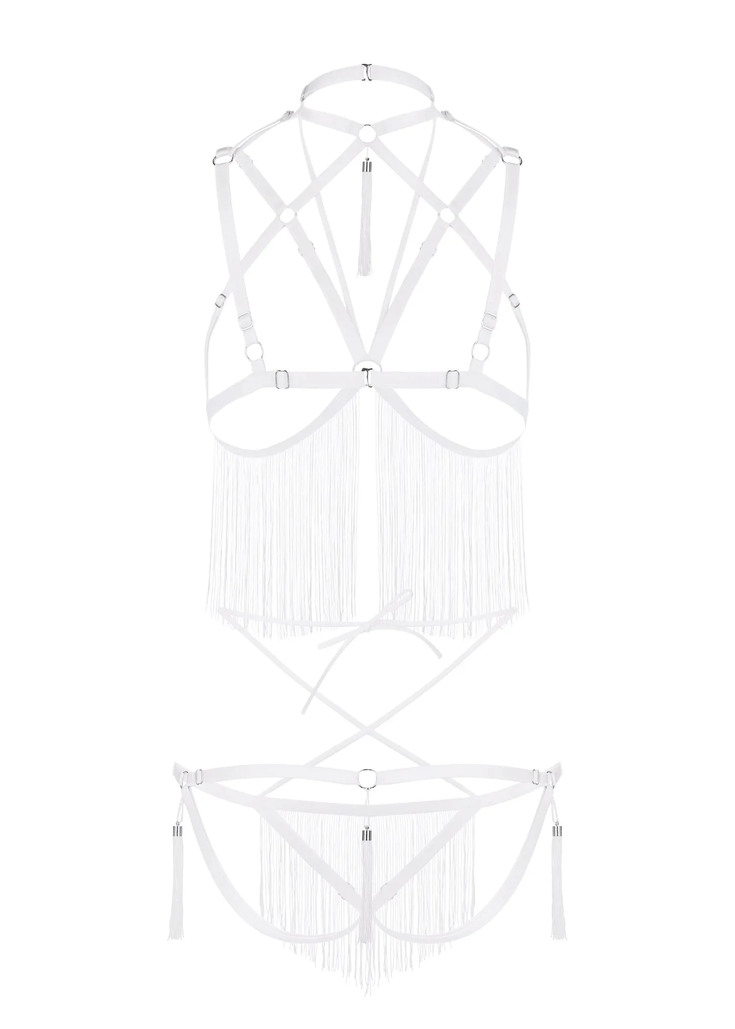Night Of Enticements Cupless Bra with Open Panties Set (White)