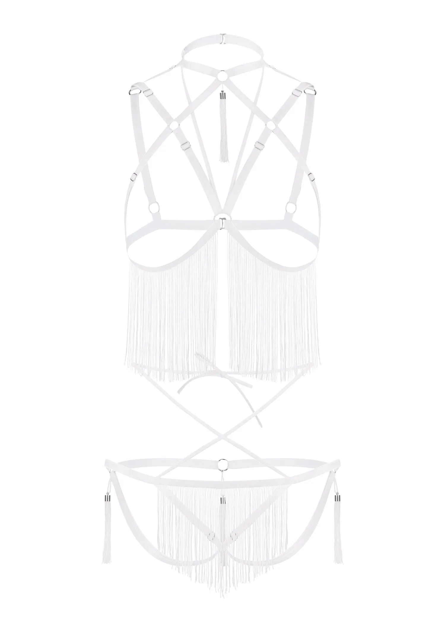 Night Of Enticements Cupless Bra with Open Panties Set (White)