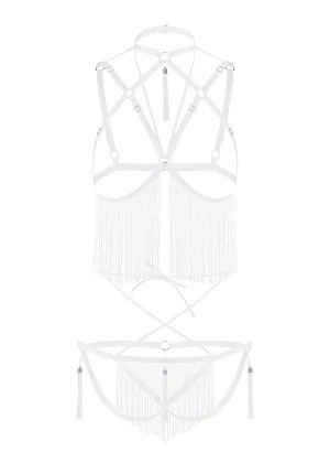 Night Of Enticements Cupless Bra with Open Panties Set (White)
