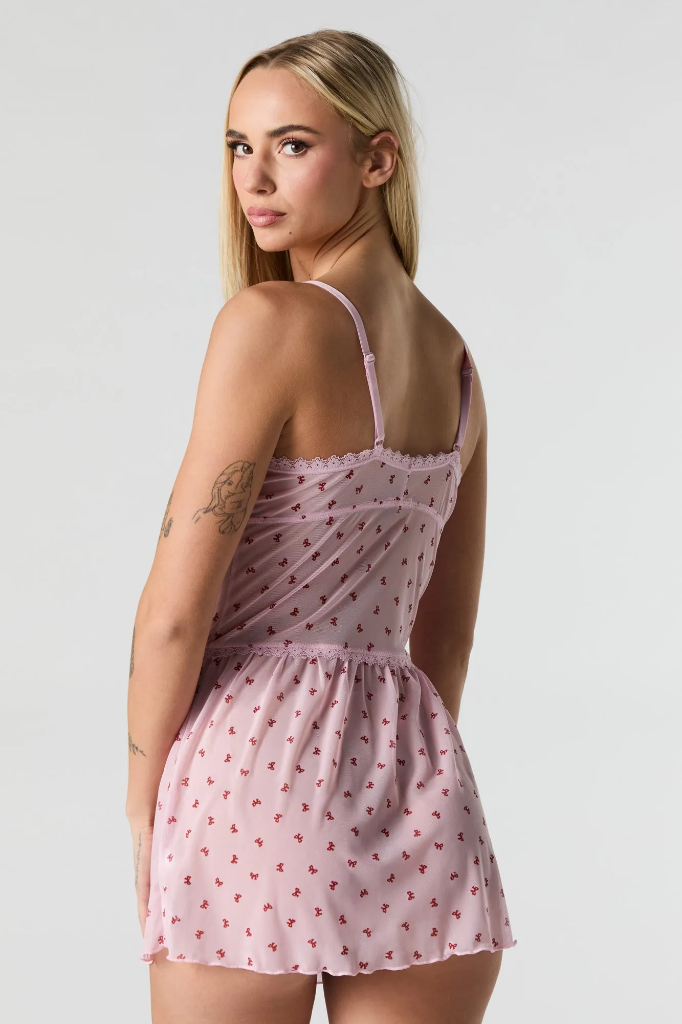 Printed Mesh Lingerie Pajama Dress