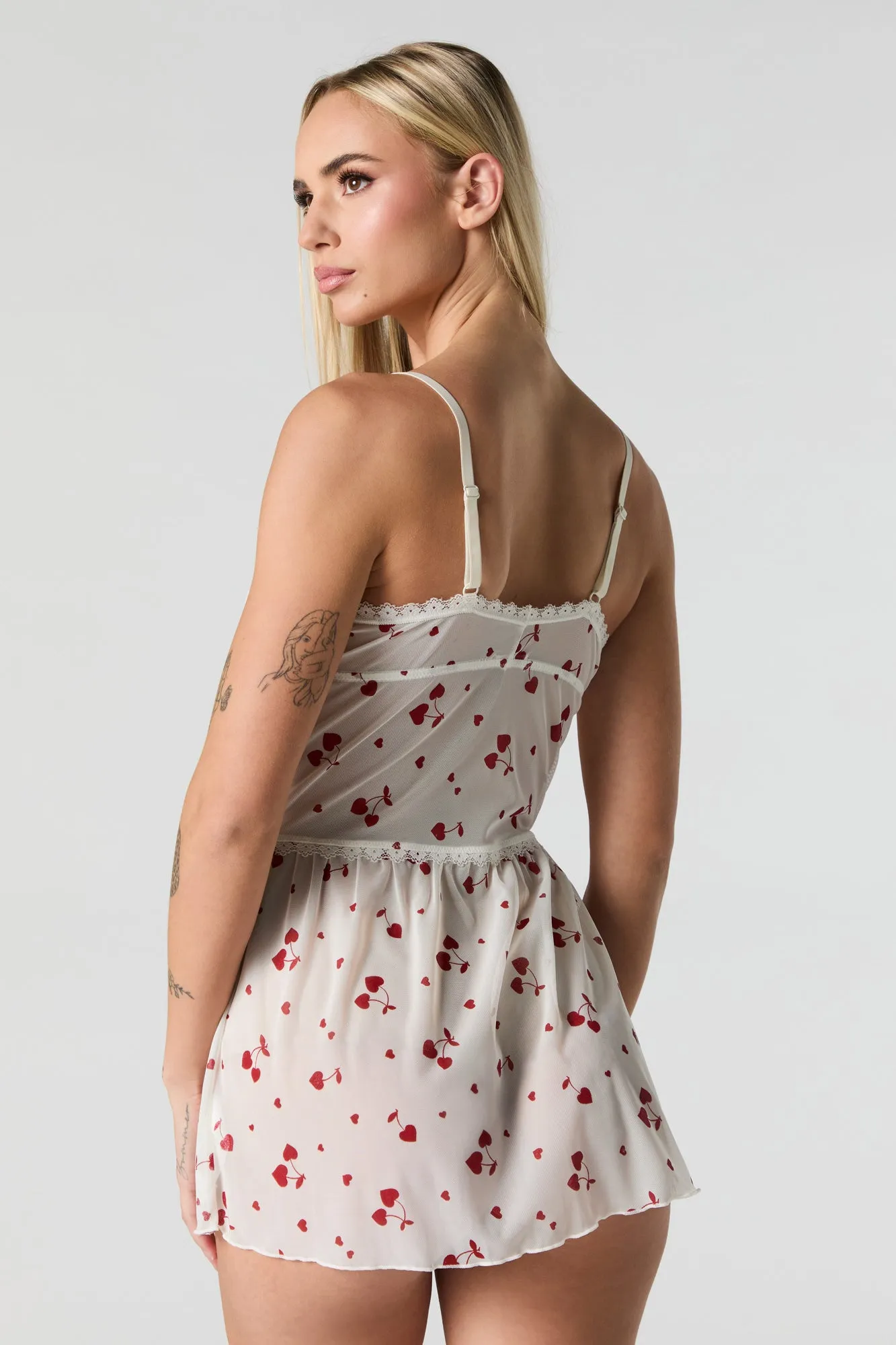 Printed Mesh Lingerie Pajama Dress