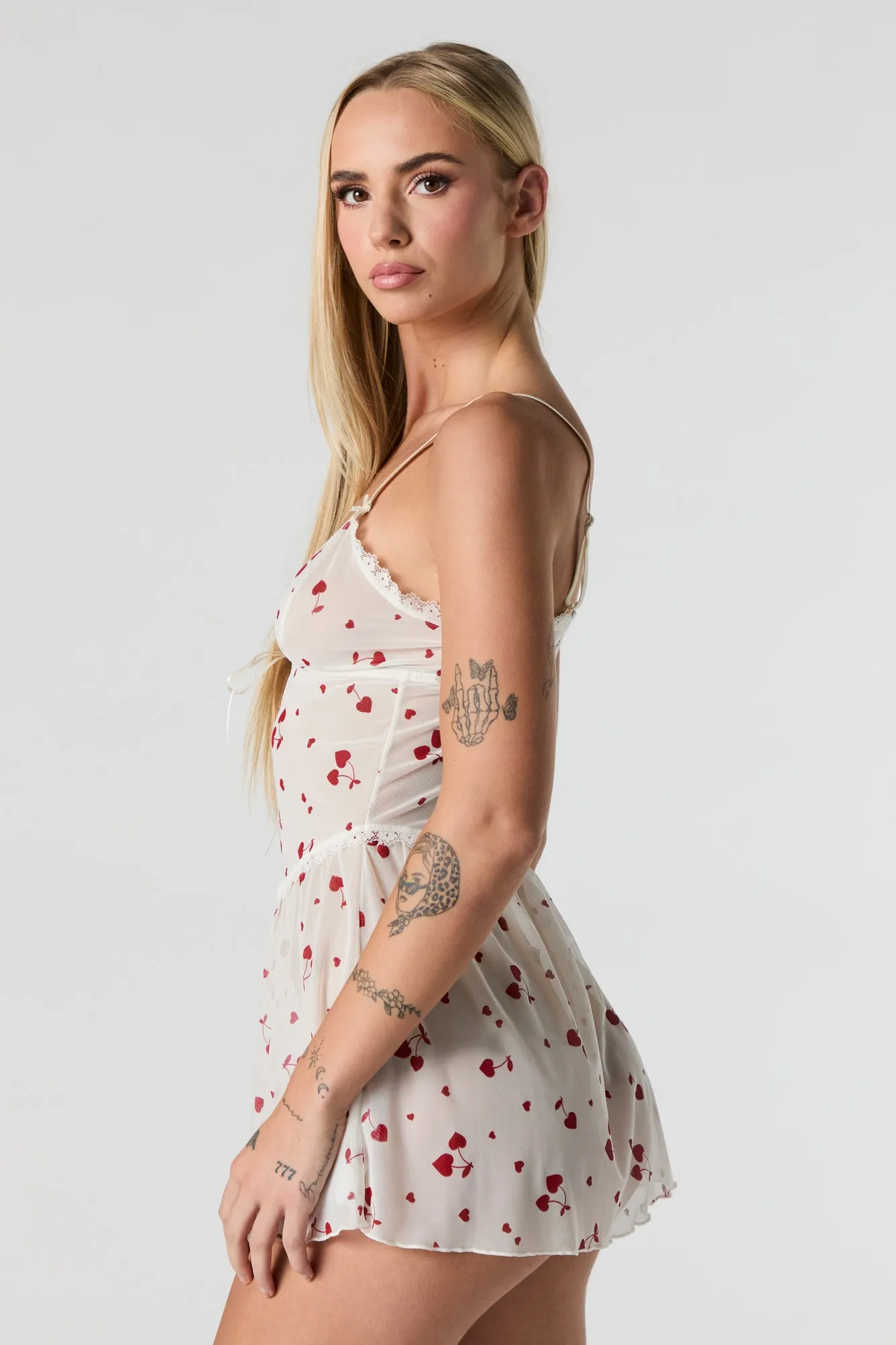 Printed Mesh Lingerie Pajama Dress