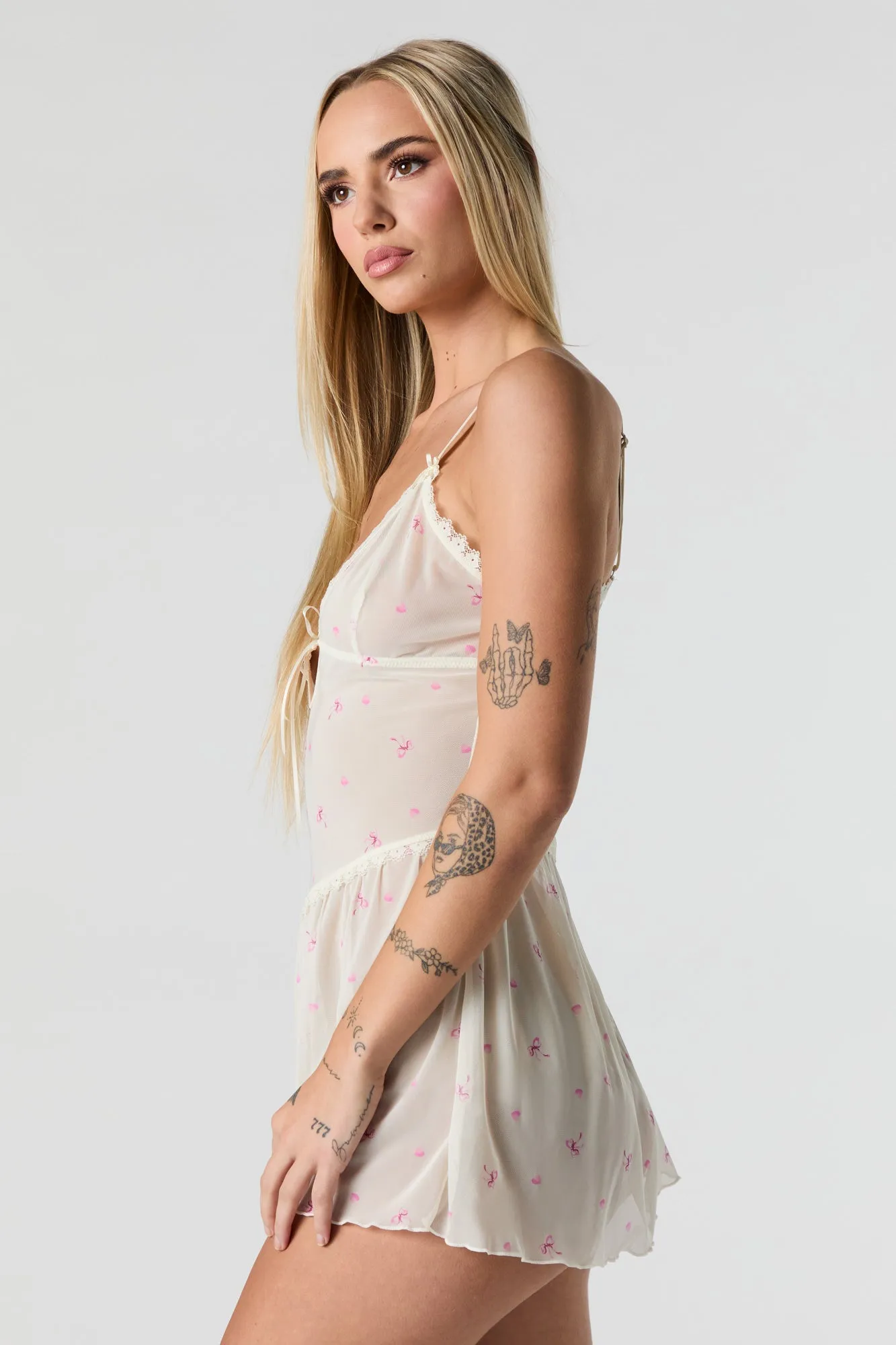 Printed Mesh Lingerie Pajama Dress