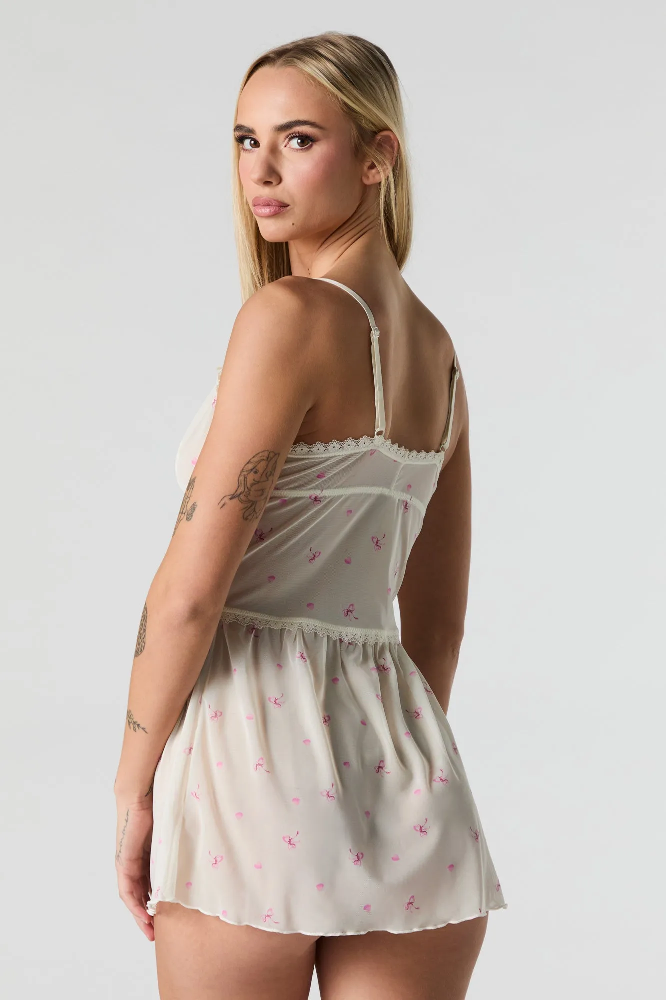 Printed Mesh Lingerie Pajama Dress