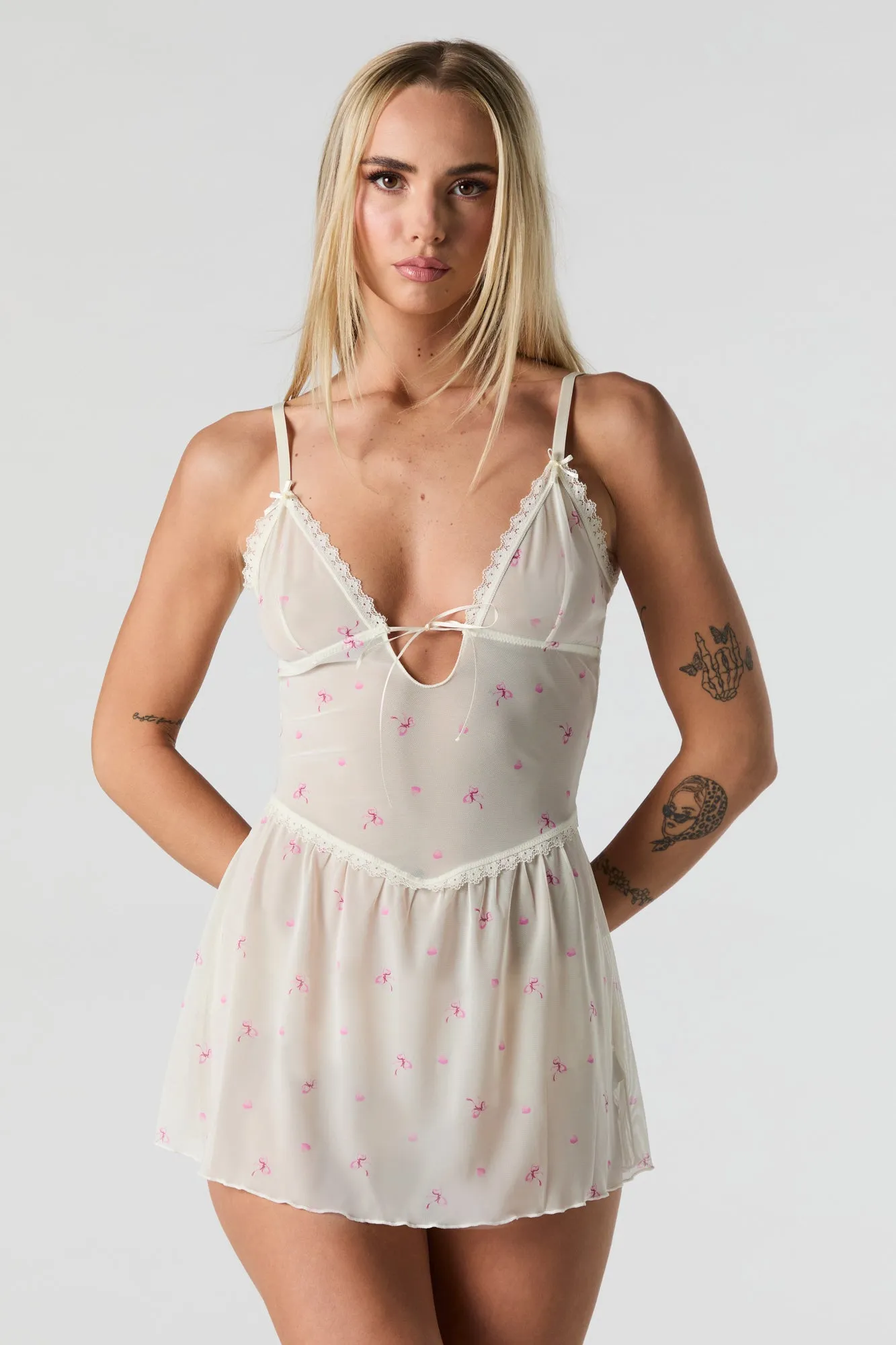 Printed Mesh Lingerie Pajama Dress
