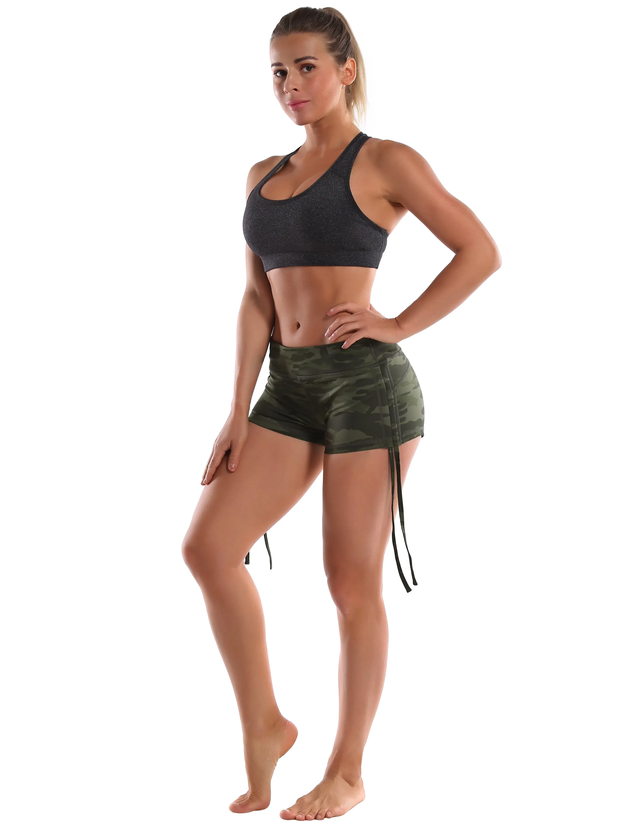 Printed Side Drawstring Hot Shorts green camo