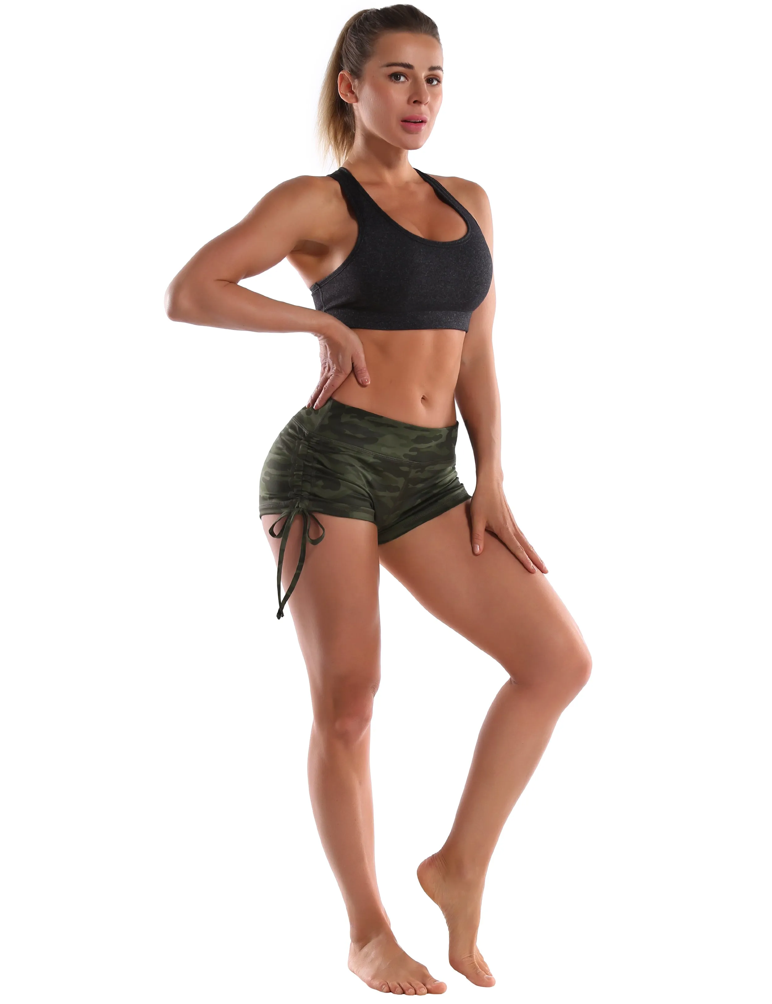 Printed Side Drawstring Hot Shorts green camo