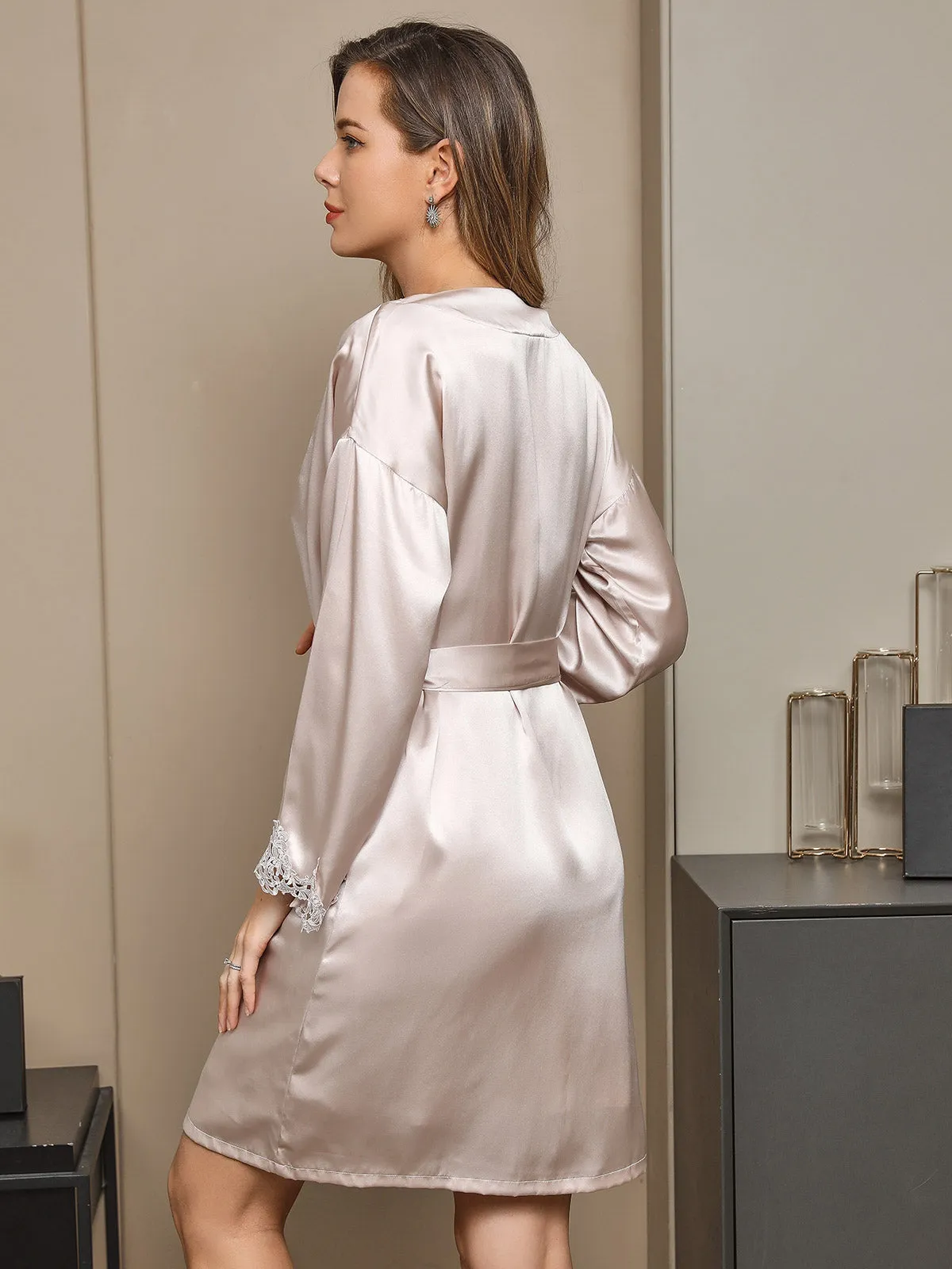 Pure Silk Lace Trim Split Hem Chemise Slip Nightgown