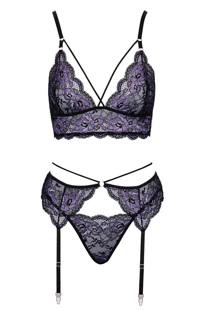 Purple & black lace lingerie set - High On You