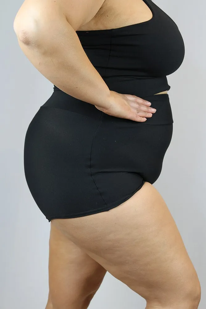 Rarr High Waisted Cheeky Shorts Plus Size – Matte Black