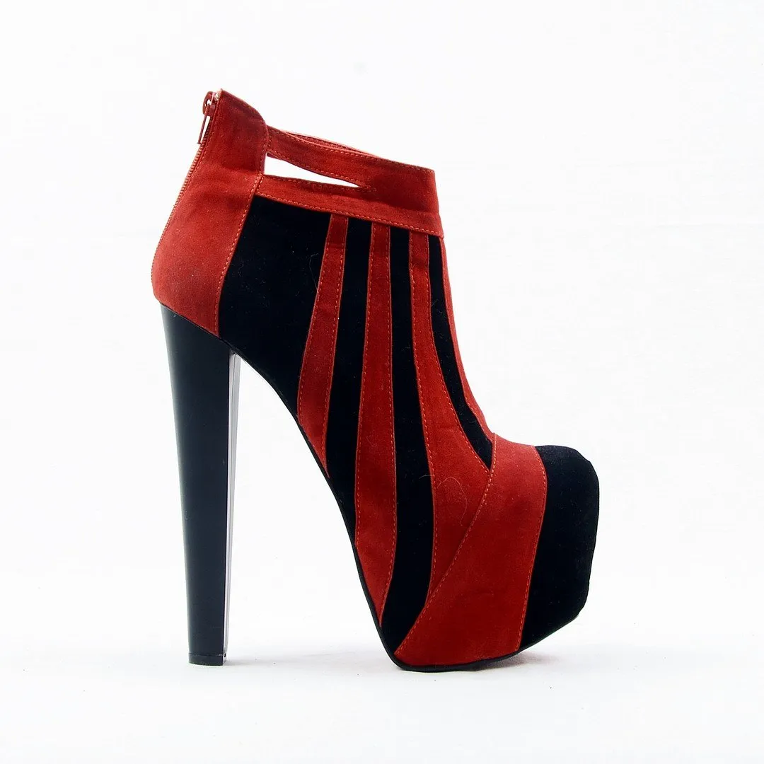 Red Black Suede Stripe Platform Ankle Booties