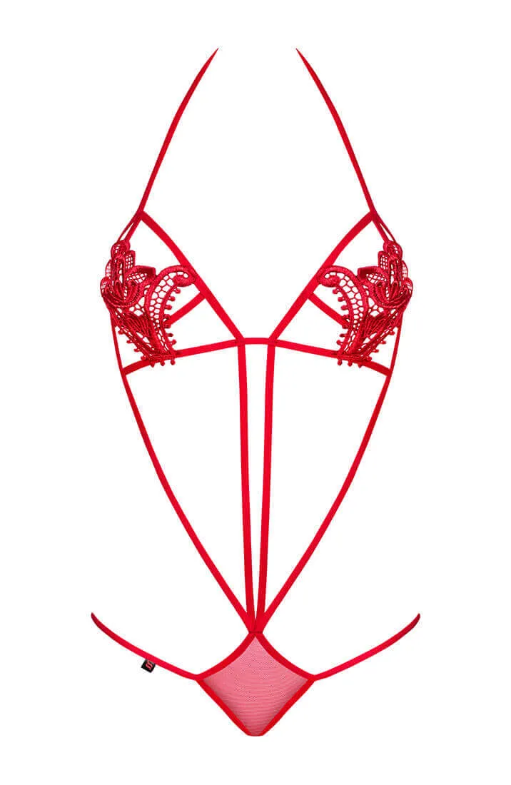 Red strappy teddy - I Heart U
