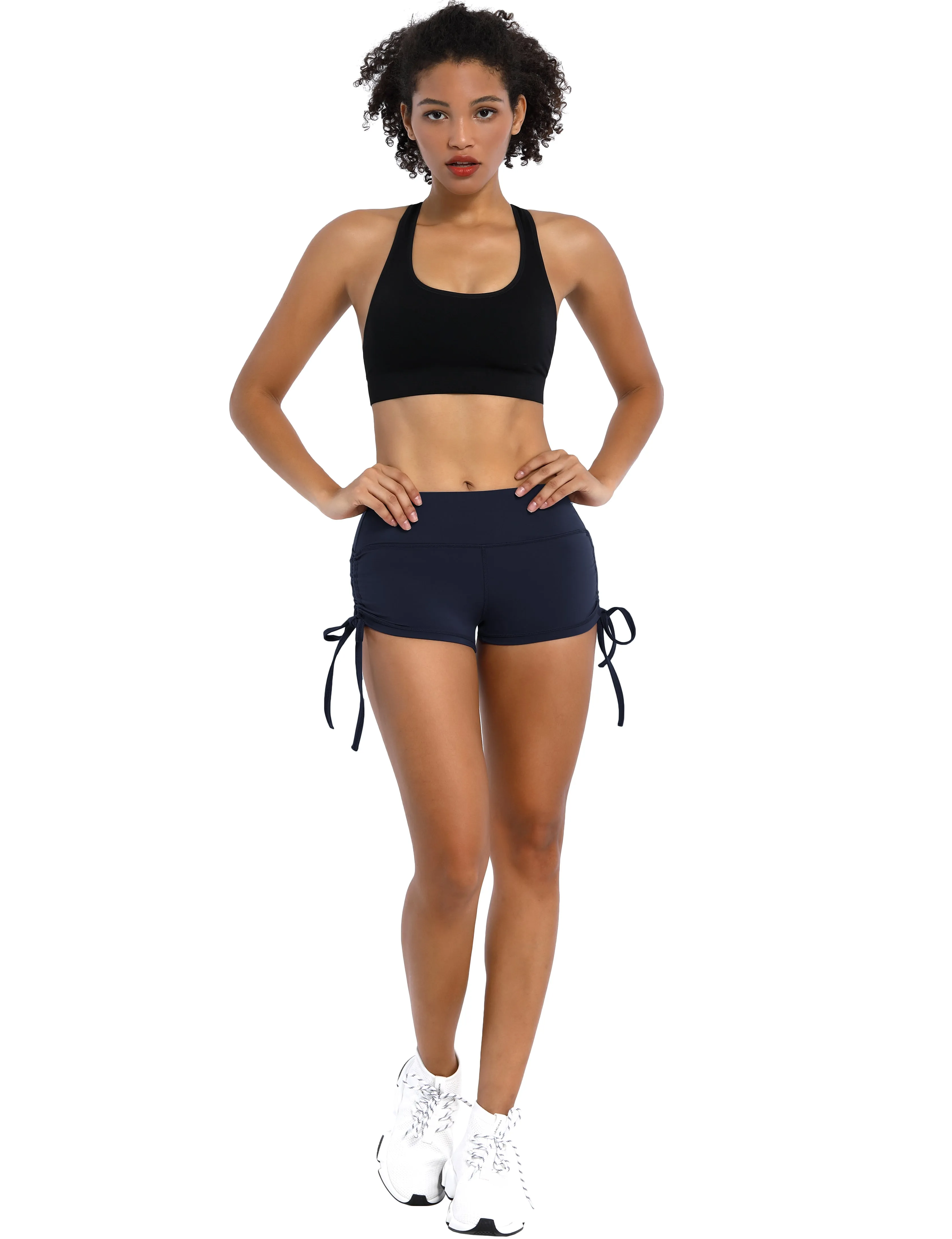 Side Drawstring Hot Shorts darknavy_Pilates