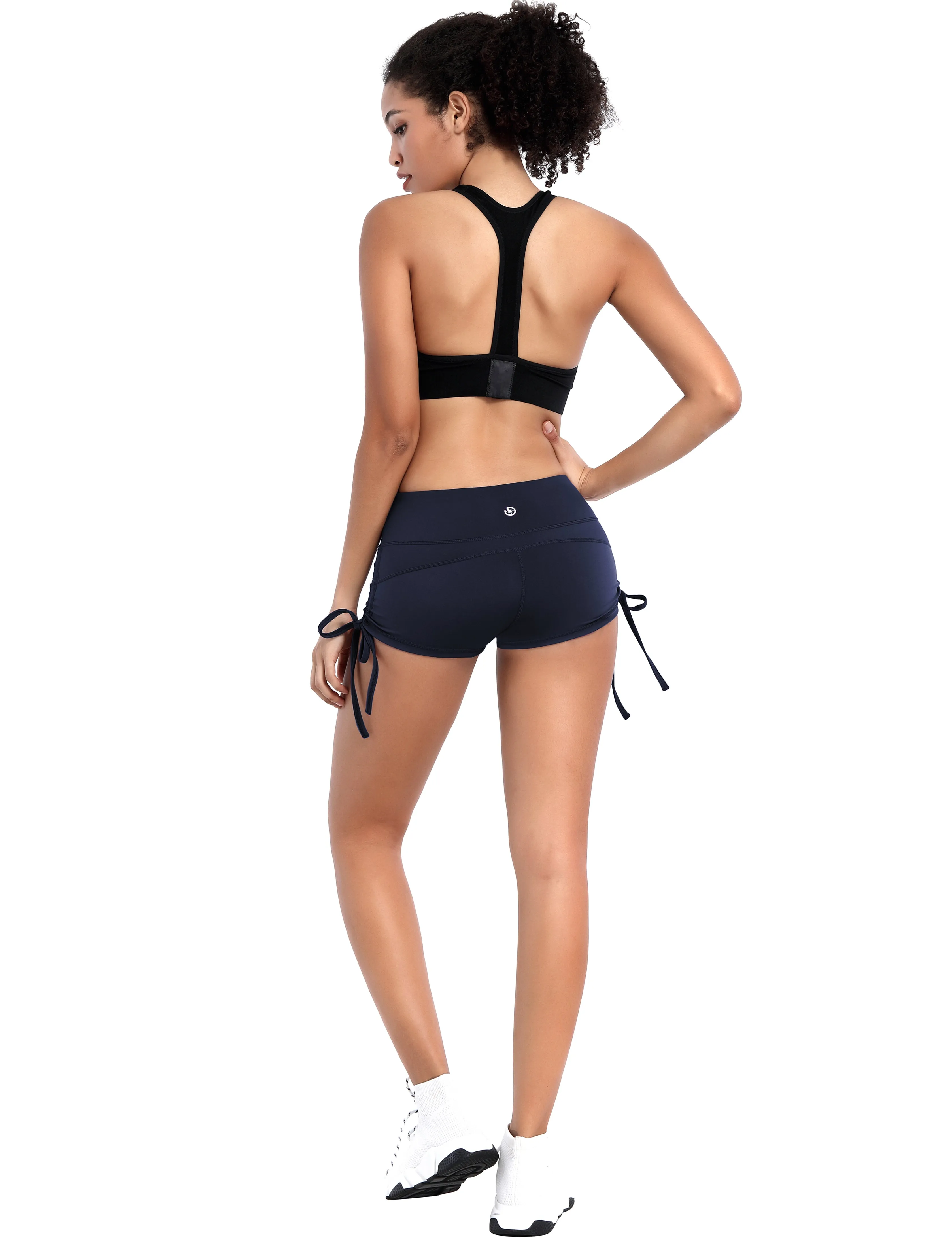 Side Drawstring Hot Shorts darknavy_Pilates