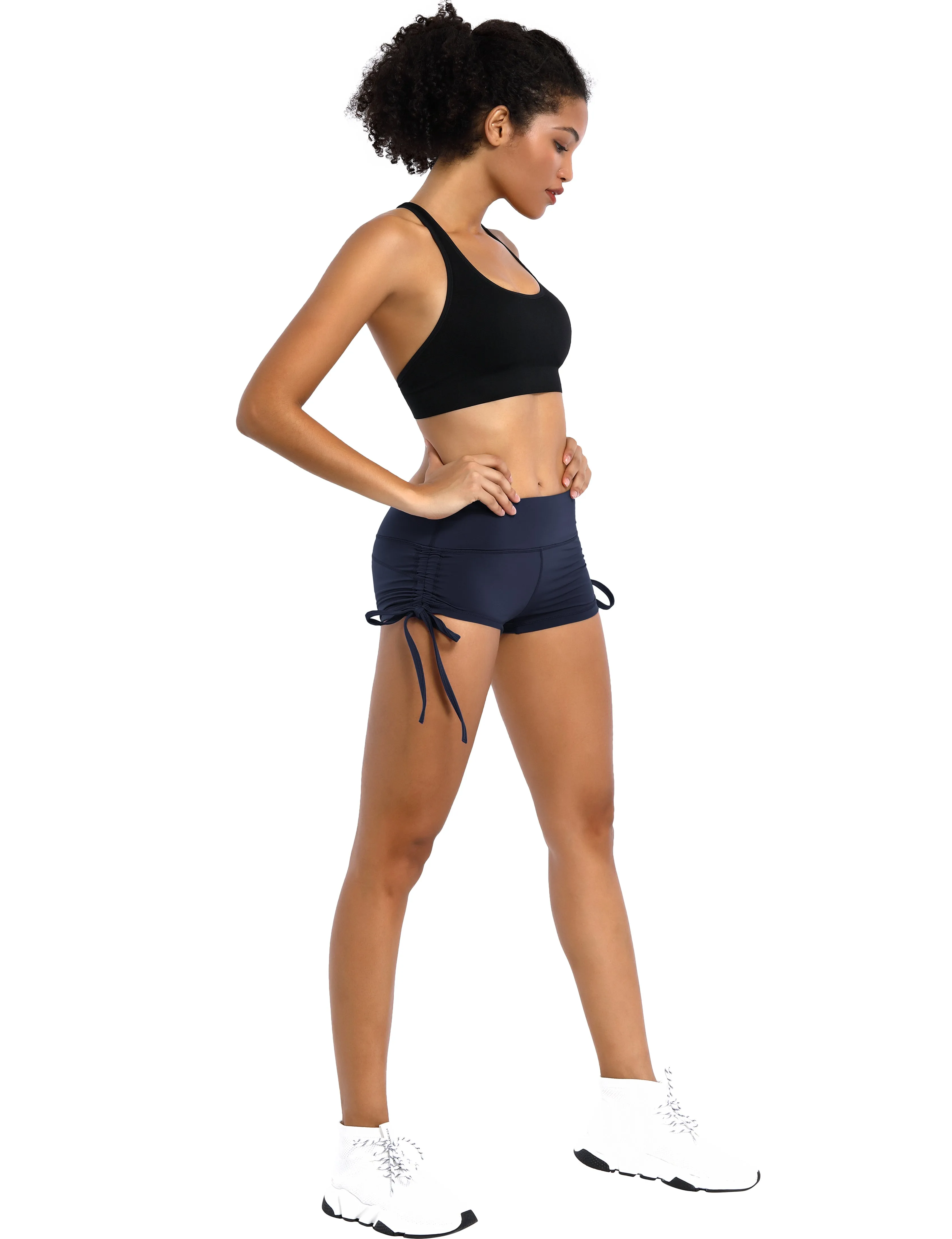 Side Drawstring Hot Shorts darknavy_Pilates